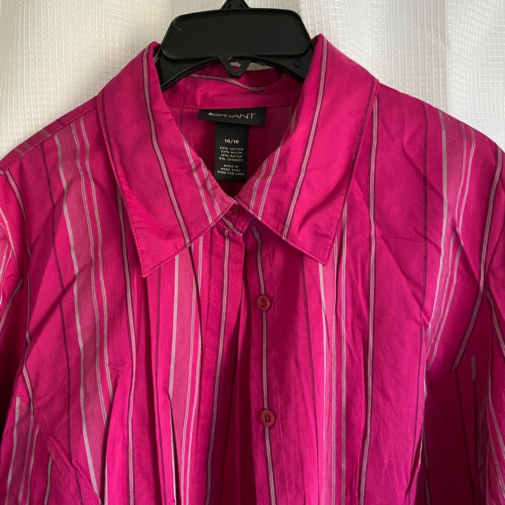 Beautiful pink and gray striped shirt.